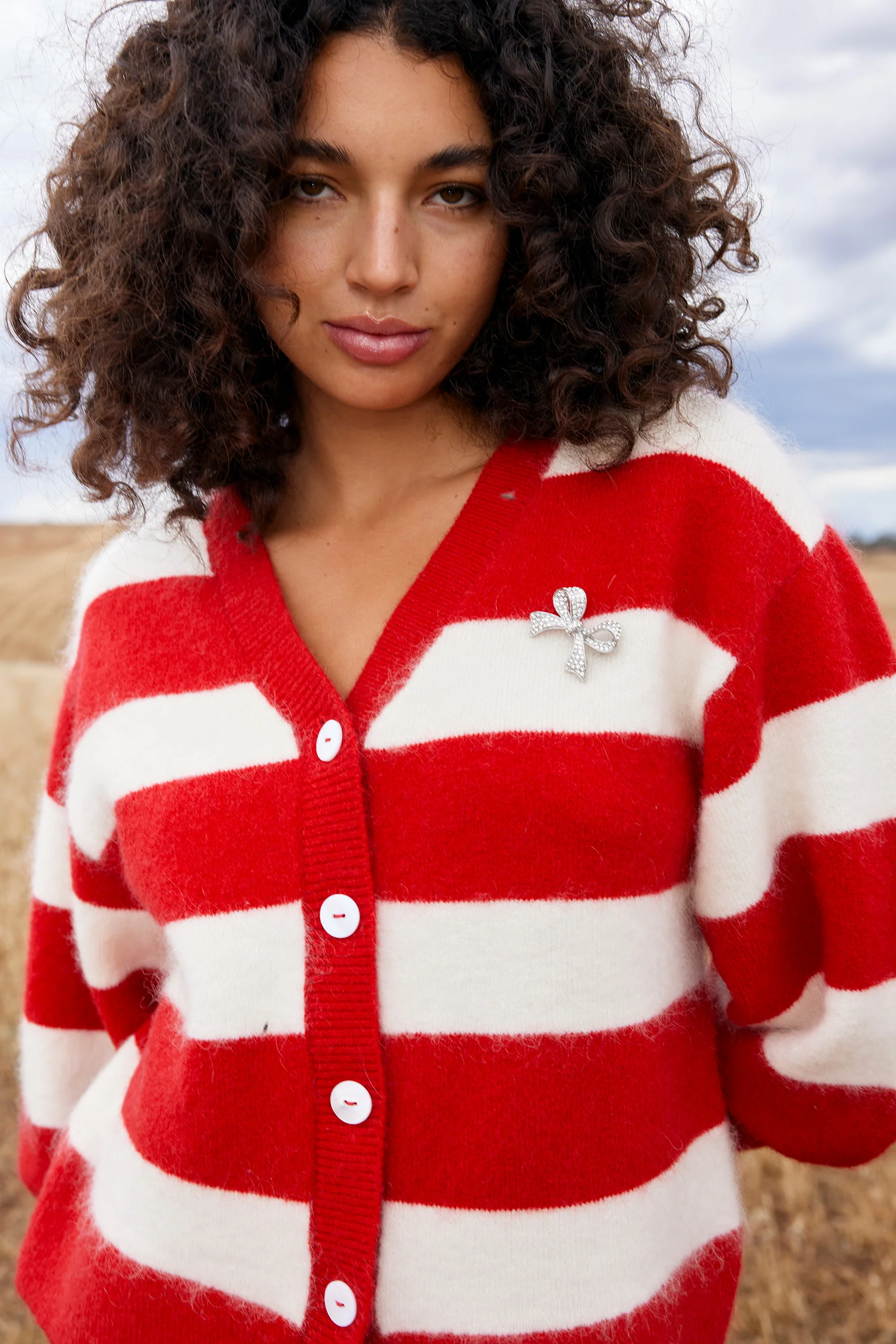 AGNES CARDI IN RUBY ANTIQUE STRIPE - Image 3