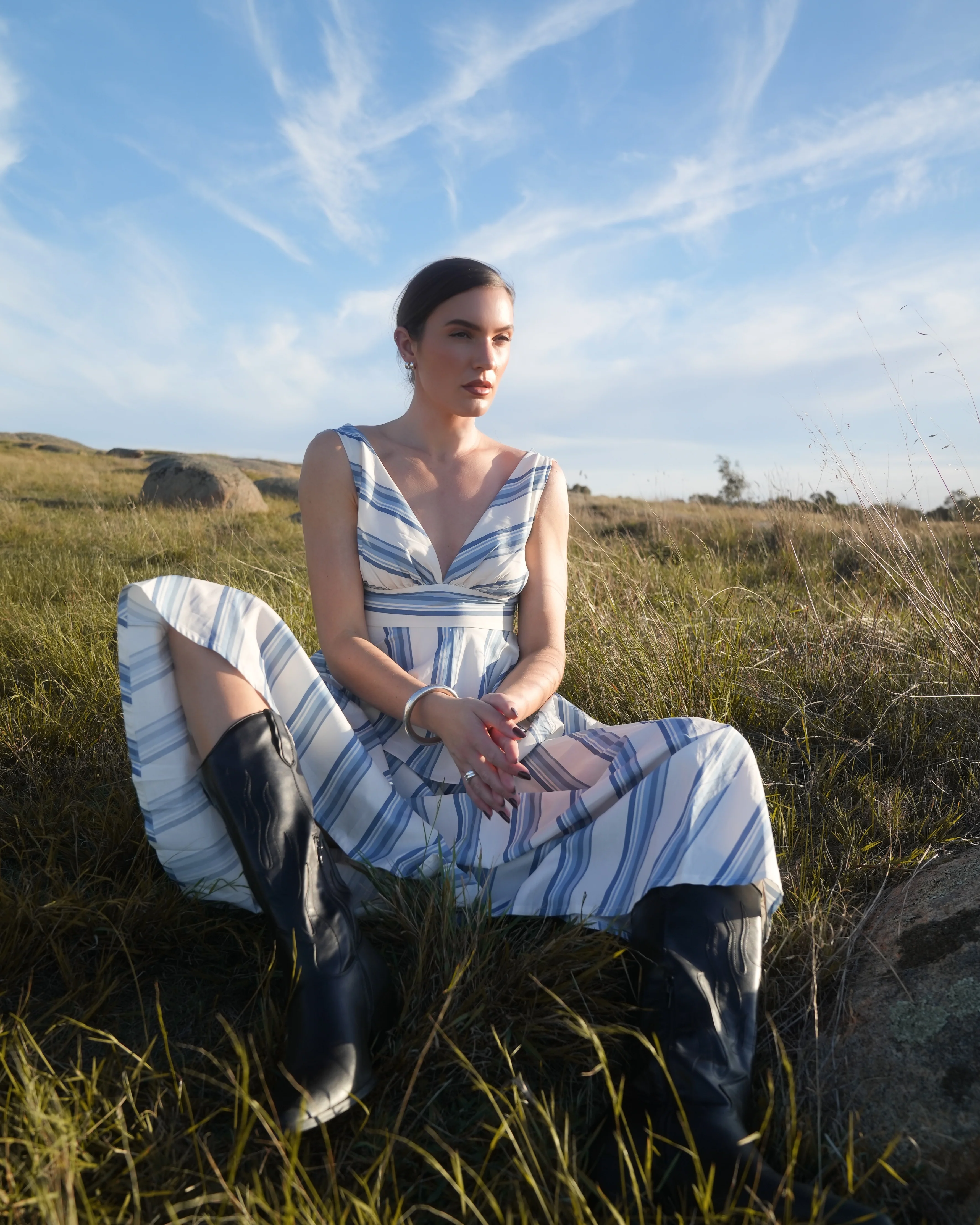 BETTY DRESS IN CERULEAN ANTIQUE STRIPE - Image 3