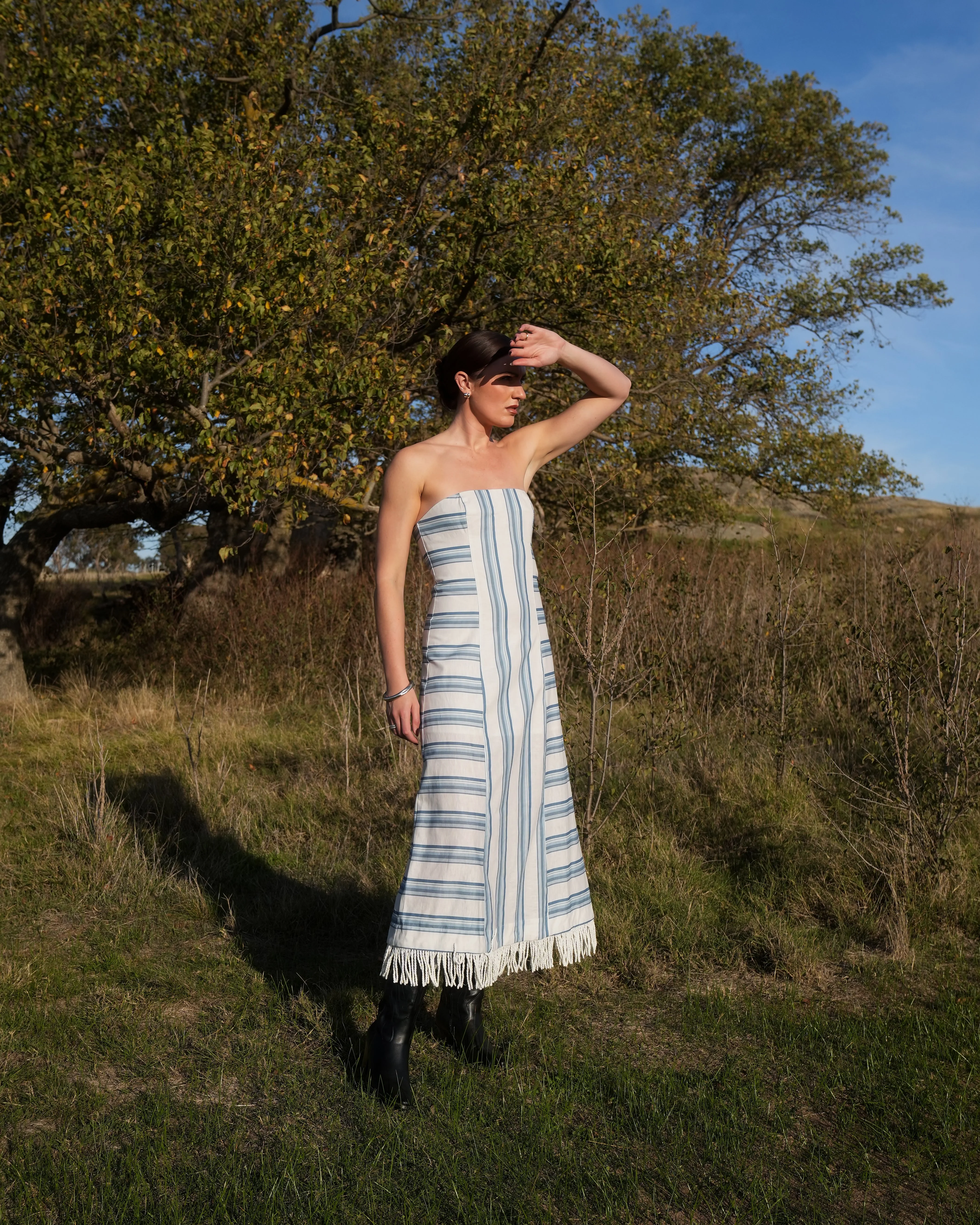 MAGGIE HARPER DRESS IN CERULEAN ANTIQUE STRIPE - Image 5