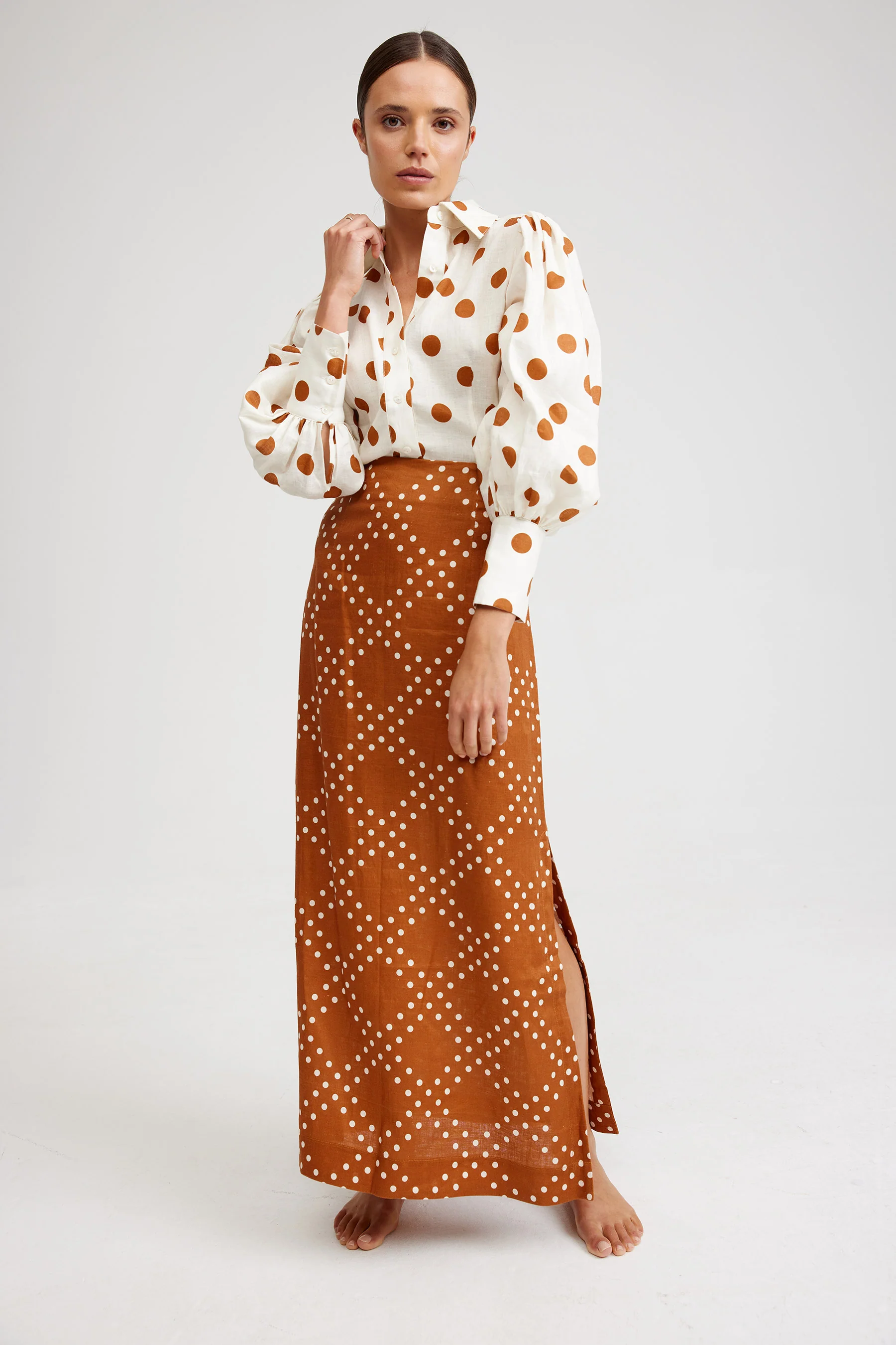 NOLA SHIRT IN MILK/CIGAR DOT - Image 4