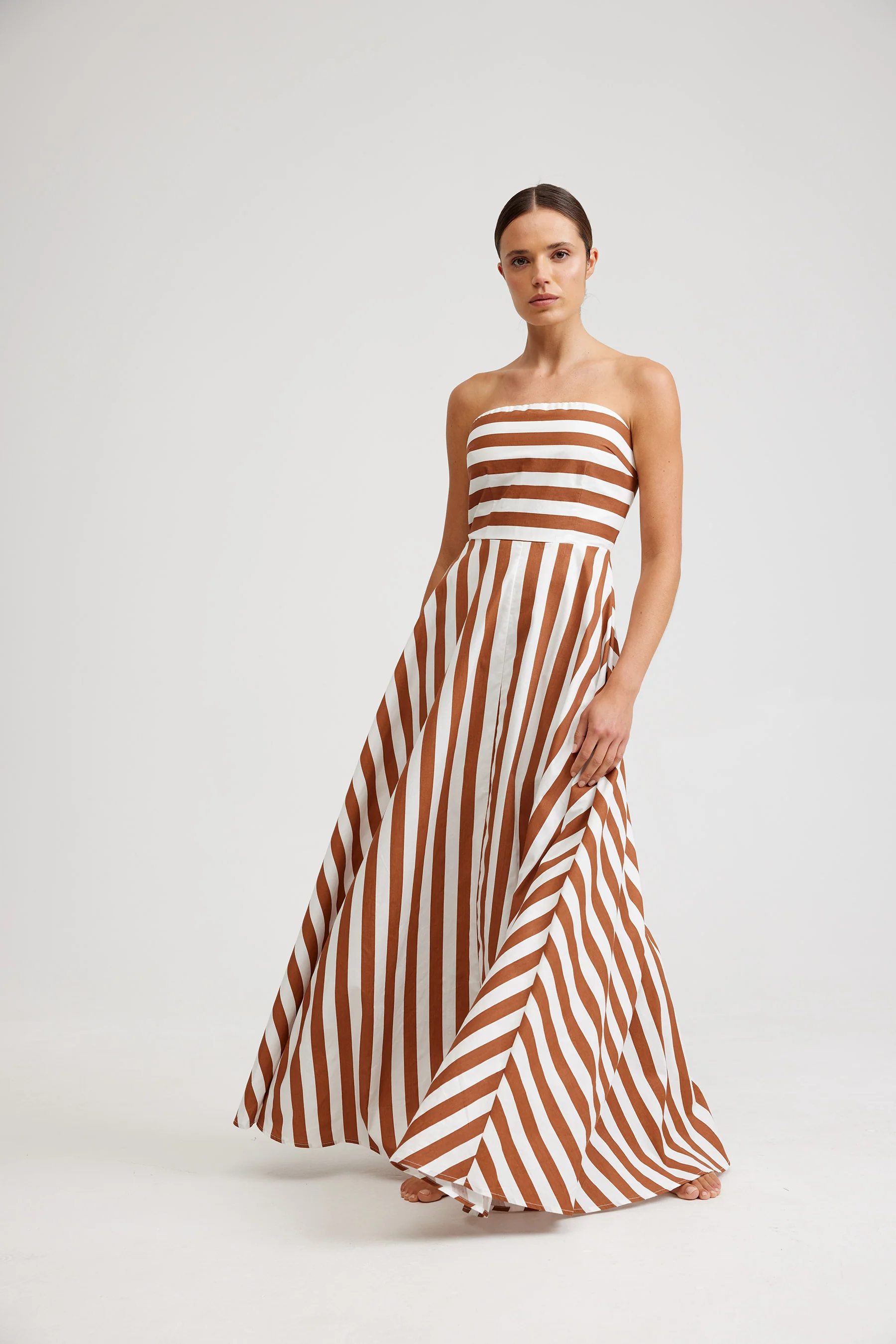 HAZEL DRESS IN CIGAR/OPTIC STRIPE - Image 3